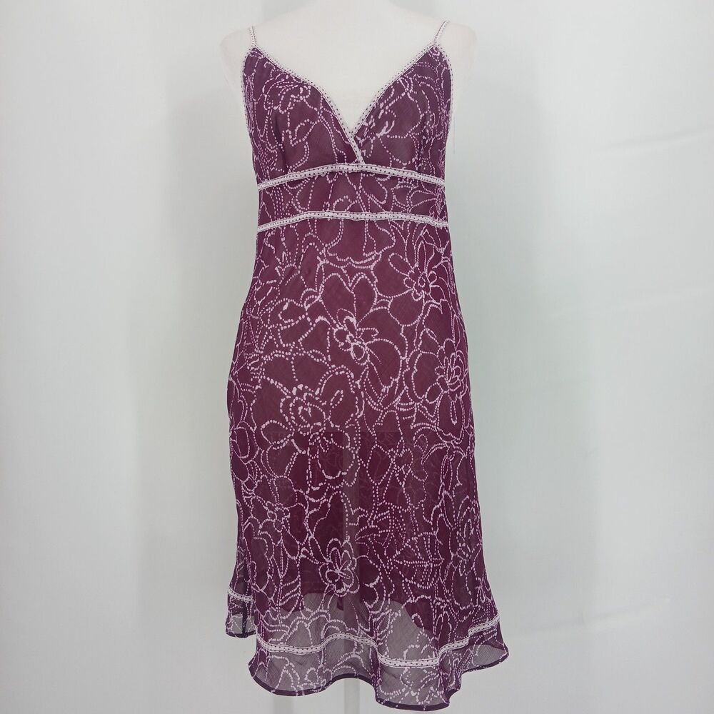 Women's Purple Floral Sheer Mesh Midi Slip Dress Spaghetti Straps size small